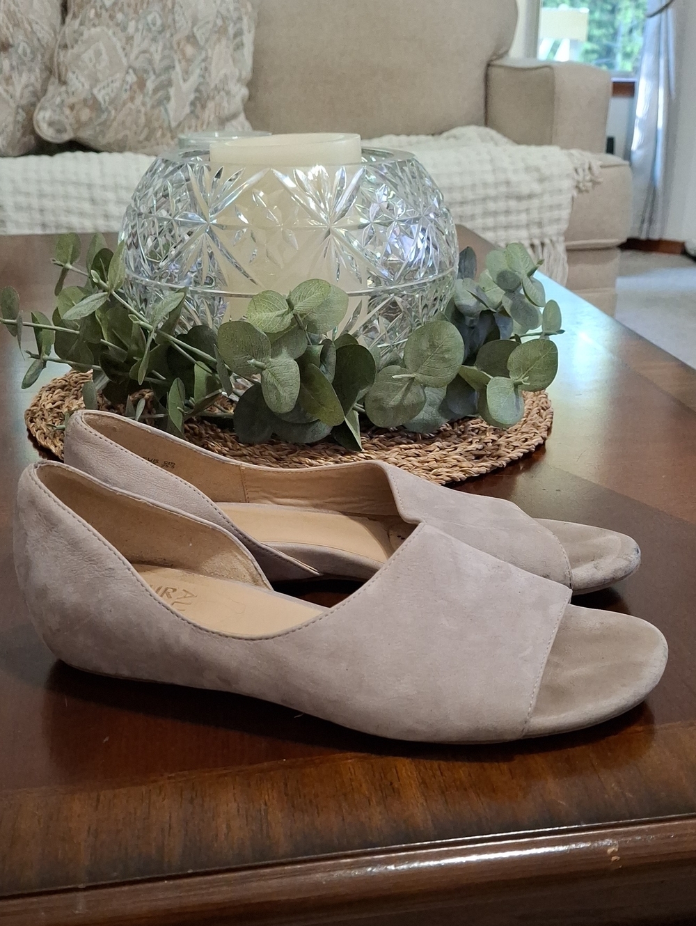 Naturalizer Lucie Suede Open-Toe D'Orsay In Turtle Dove Suede Flats Size 8.5